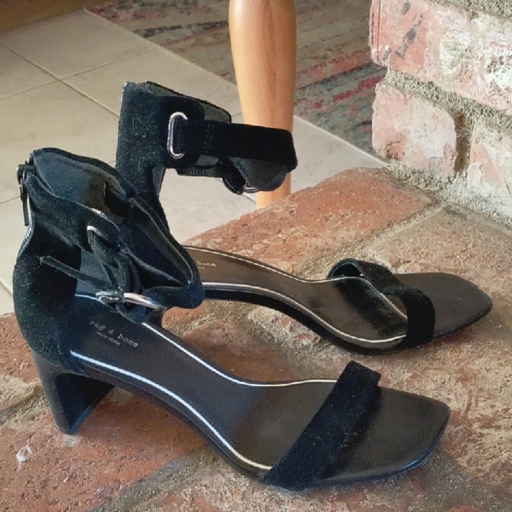 Rag & Bone Black Suede Block Heel Sandals - Picture 6 of 10